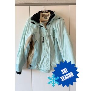 Obermeyer Alt-3 HydroBlock Waterproof Ski Jacket Ladies 10 Blue Tan Powder Skirt